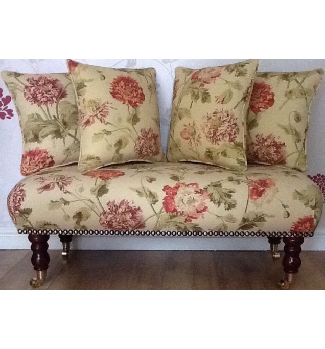 Long Footstool Stool & 4 Cushions Laura Ashley Hepworth Gold Fabric