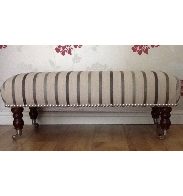 A Quality Long Footstool In Laura Ashley Luxford Stripe Charcoal Fabric