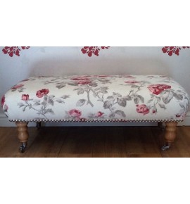 A Quality Long Footstool In Laura Ashley Roses Chablis Velvet Fabric