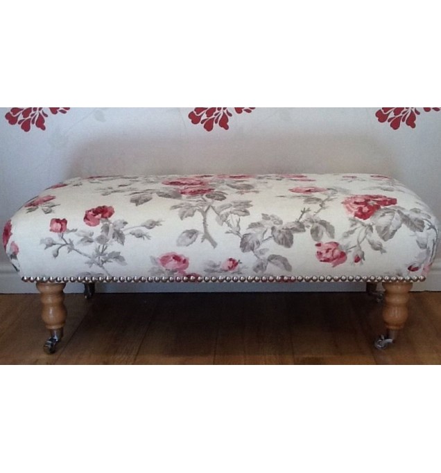 A Quality Long Footstool In Laura Ashley Roses Chablis Velvet Fabric