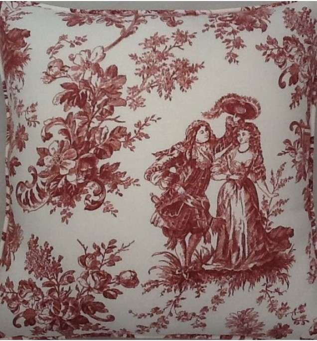 A 16 Inch Cushion Cover In Laura Ashley Toile Raspberry fabric
