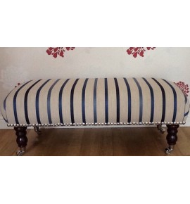 A Quality Long Footstool In Laura Ashley Luxford Stripe Midnight Fabric