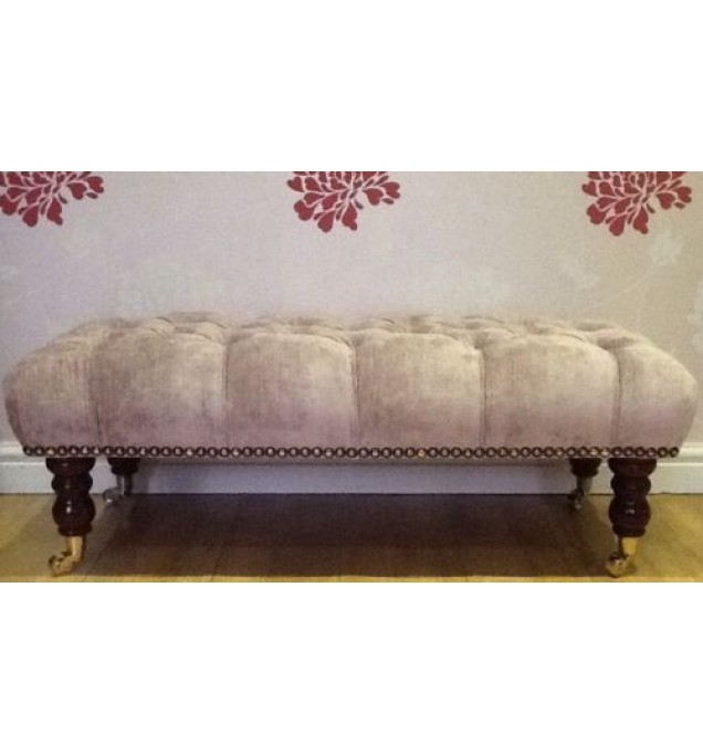 A Quality Long Deep Buttoned Footstool In Laura Ashley Villandry Amethyst Fabric