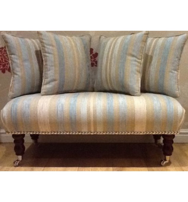 Long Footstool Stool & 4 Cushions In Laura Ashley Maxwell Duck Egg Stripe Fabric