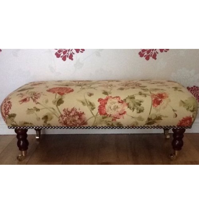A Quality Long Footstool In Laura Ashley Hepworth Gold Fabric