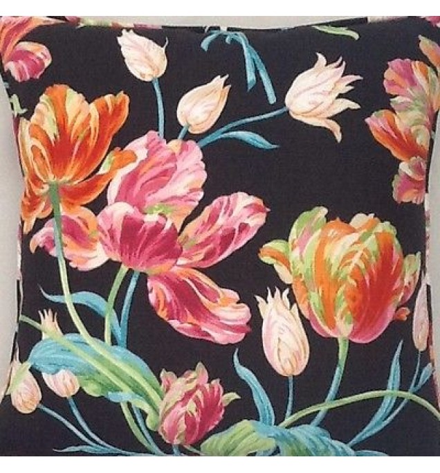 A 16 Inch Cushion Cover In Laura Ashley Gosford Charcoal / Cerise Fabric