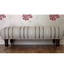 A Quality Long Footstool In Laura Ashley Luxford Stripe Duck Egg Fabric