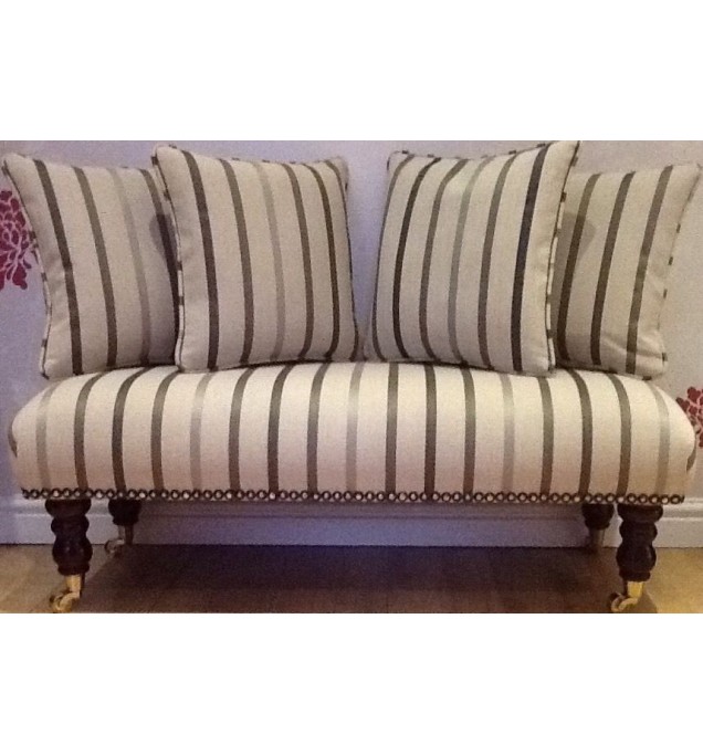 Long Footstool Stool & 4 Cushions Laura Ashley Luxford Truffle Stripe Fabric