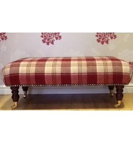 A Quality Long Footstool In Laura Ashley Cranbourne Cranberry Tartan Wool Fabric