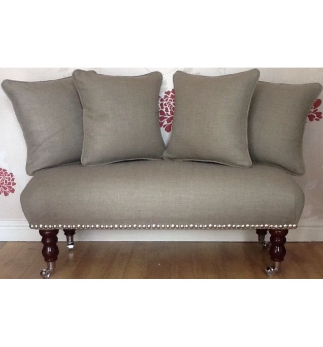 Long Footstool Stool & 4 Cushions In Laura Ashley Dalton French Grey Fabric