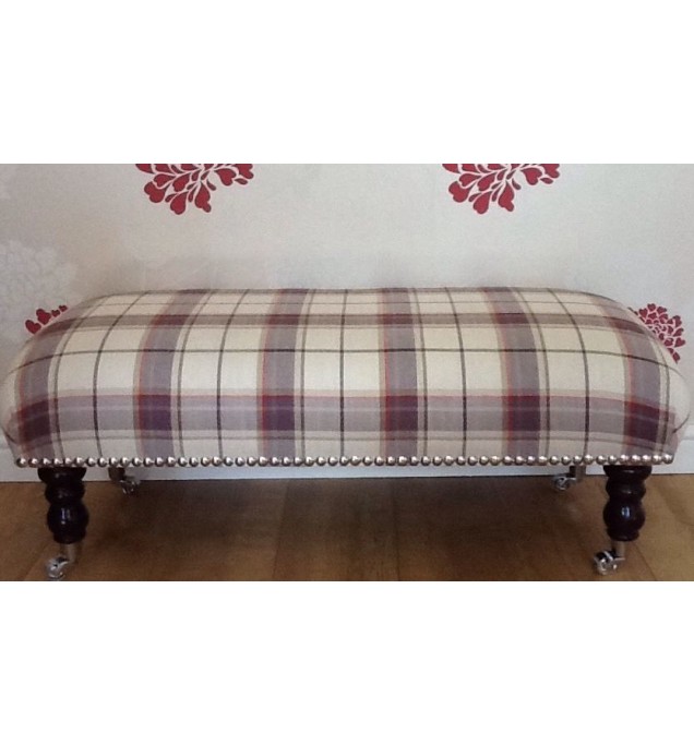 A Quality Long Footstool In Laura Ashley Highland Check Grape Fabric