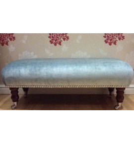 A Quality Long Footstool In Laura Ashley Villandry Duck Egg Velvet Fabric