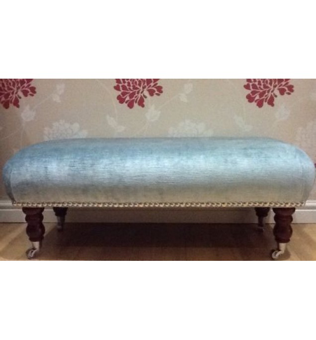 A Quality Long Footstool In Laura Ashley Villandry Duck Egg Velvet Fabric