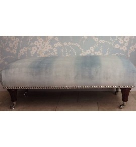 A Quality Long Footstool In Laura Ashley Murano Duck Egg Velvet Fabric