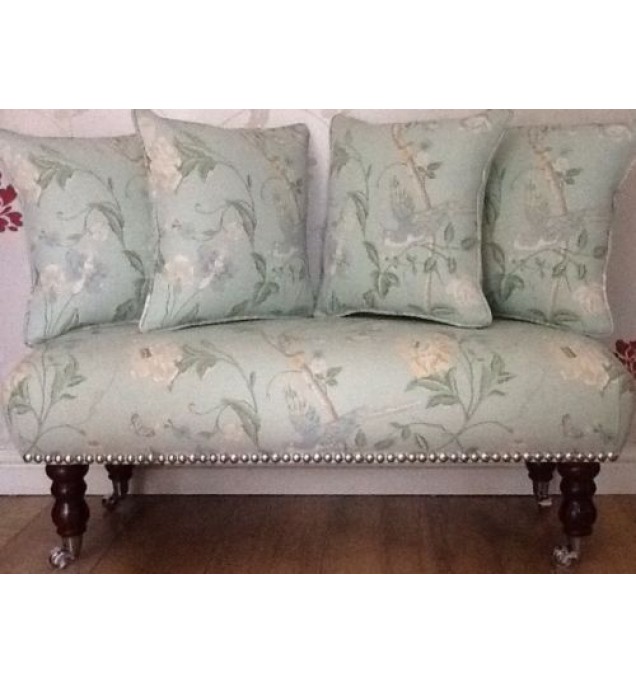 Long Footstool Stool & 4 Cushions Laura Ashley Summer Palace Eau De Nil Fabric