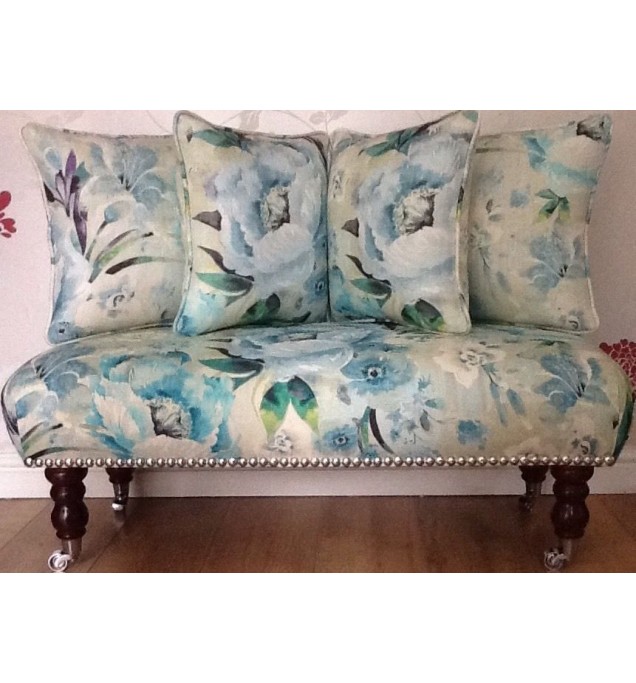 Long Footstool Stool & 4 Cushions Laura Ashley Francesca Apple Fabric