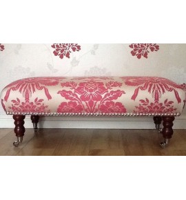 A Quality Long Footstool In Laura Ashley Tatton Cerise Fabric