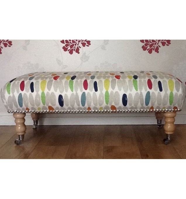 A Quality Long Footstool In Laura Ashley Wallace Retro Natural Fabric