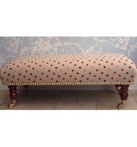 A Quality Long Footstool In Laura Ashley Maggy Spot Cranberry Fabric