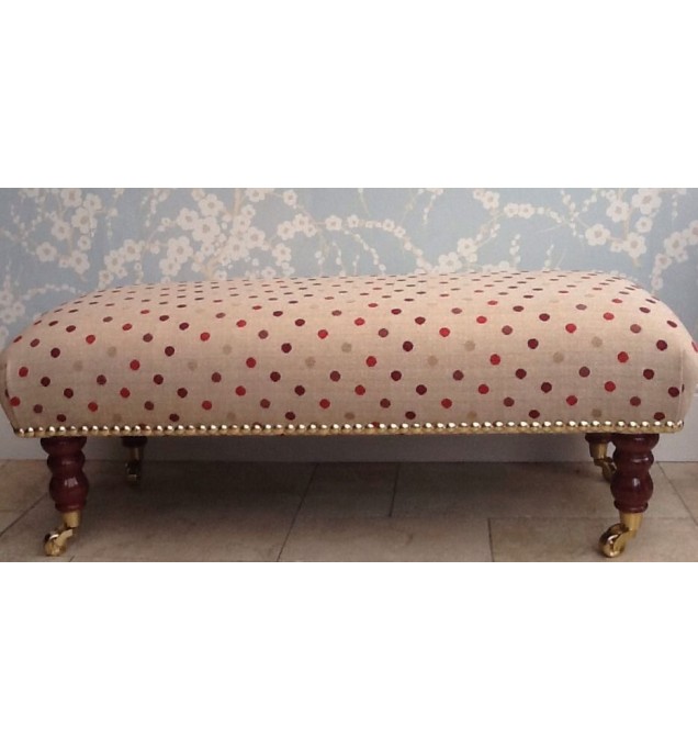 A Quality Long Footstool In Laura Ashley Maggy Spot Cranberry Fabric