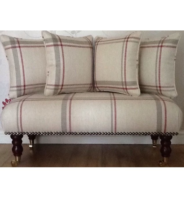 Long Footstool Stool & 4 Cushions Laura Ashley Loxley Check Cranberry Fabric