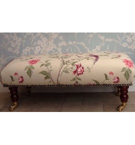 A Quality Long Footstool In Laura Ashley Summer Palace Cranberry Fabric