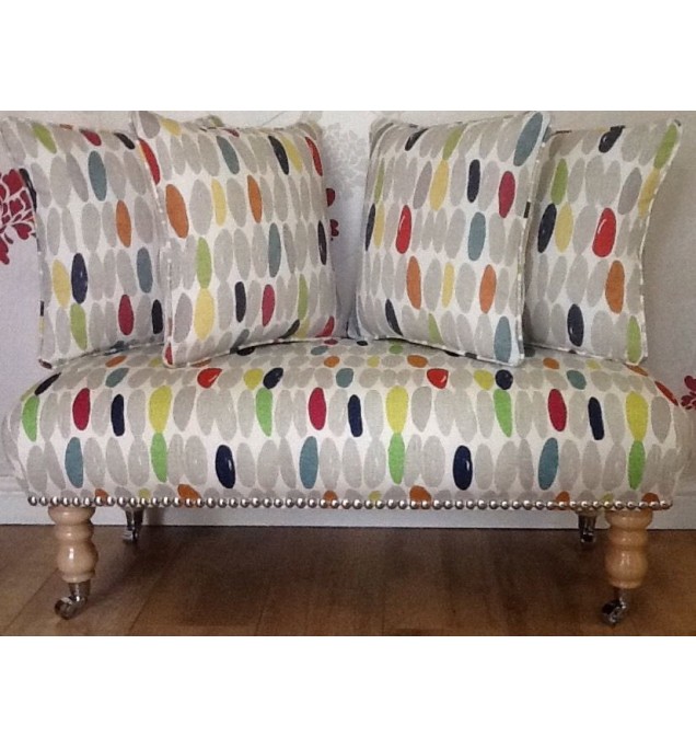 Long Footstool Stool & 4 Cushions Laura Ashley Wallace Retro Natural Fabric