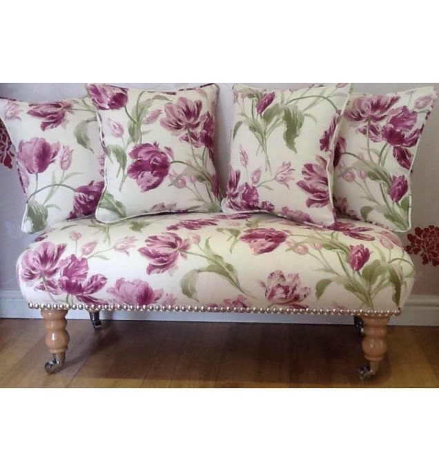 Long Footstool Stool & 4 Cushions Laura Ashley New Gosford Berry Fabric