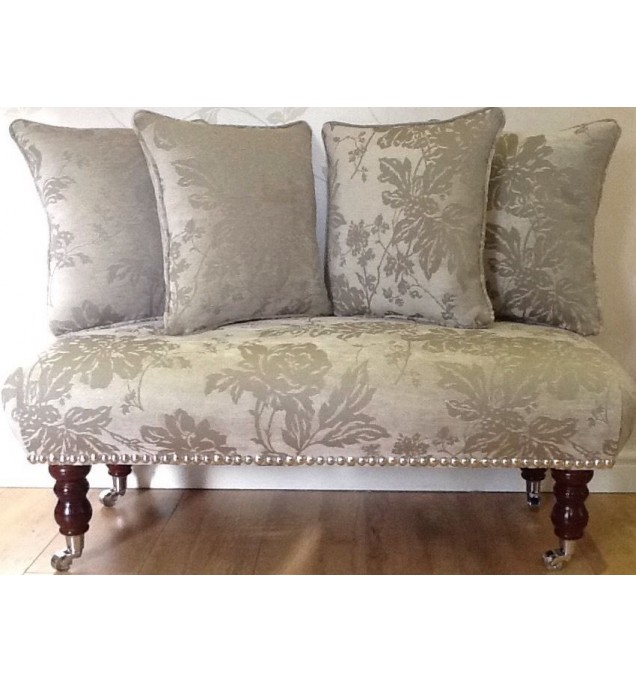 Long Footstool Stool & 4 Cushions In Laura Ashley Peony French Grey Fabric