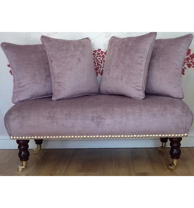 Long Footstool Stool & 4 Cushions In Laura Ashley Villandry Amethyst Fabric