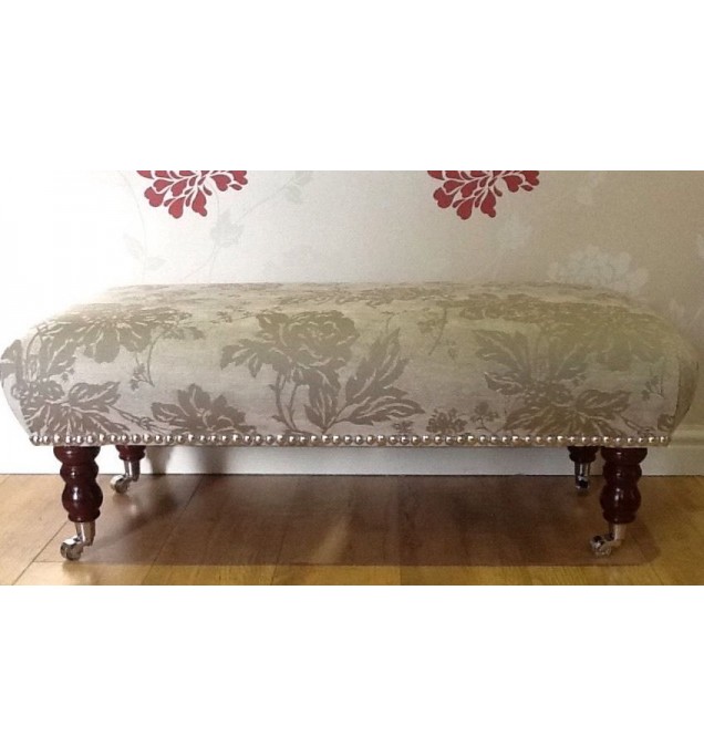 A Quality Long Footstool / Stool In Laura Ashley Peony French Grey Fabric