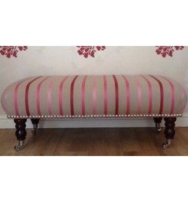 A Quality Long Footstool In Laura Ashley Luxford Stripe Cerise Fabric