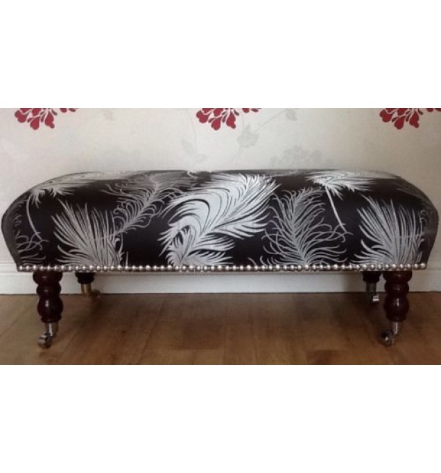 A Quality Long Footstool In Laura Ashley Plume Charcoal Fabric
