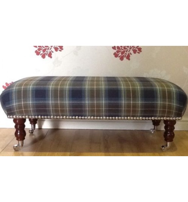 A Quality Long Footstool / Stool In Laura Ashley Tartan Midnight Fabric