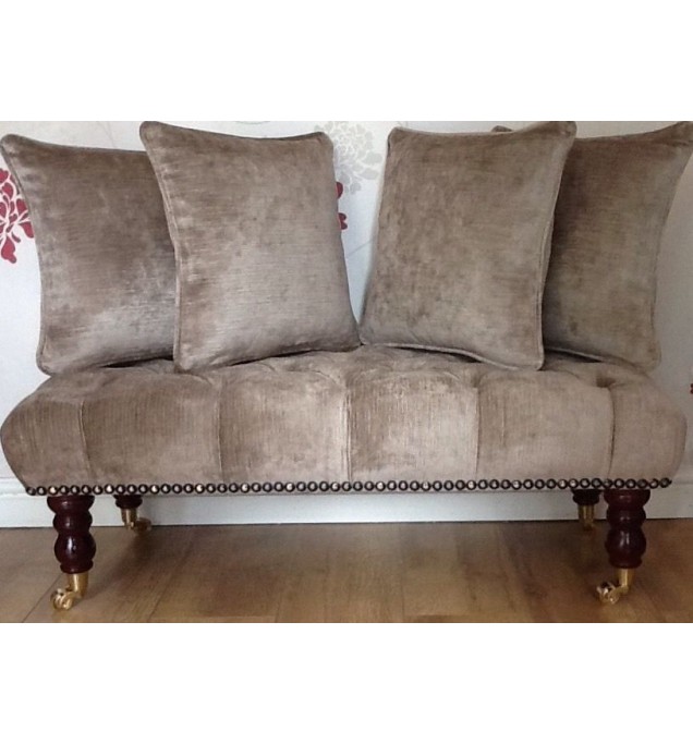 Long Deep Buttoned Footstool & Cushions Laura Ashley Villandry Truffle Fabric