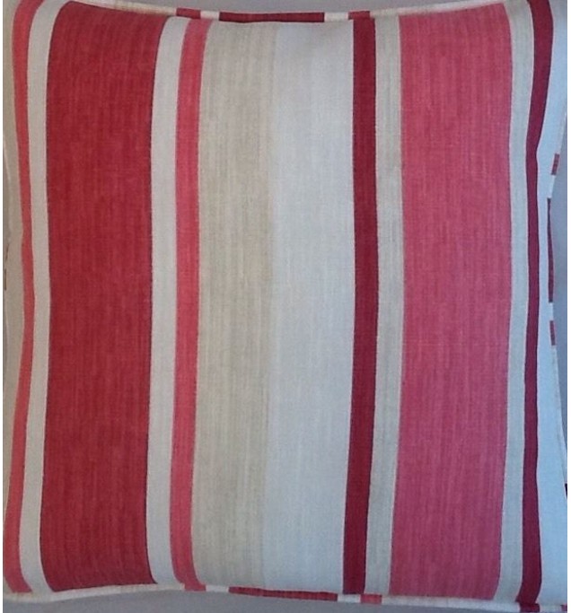 A 16 Inch Laura Ashley cushion Cover In Awning Stripe Cranberry fabric