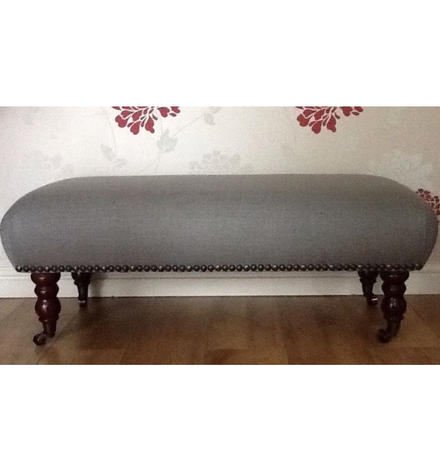 A Quality Long Footstool In Laura Ashley Dalton Steel Fabric