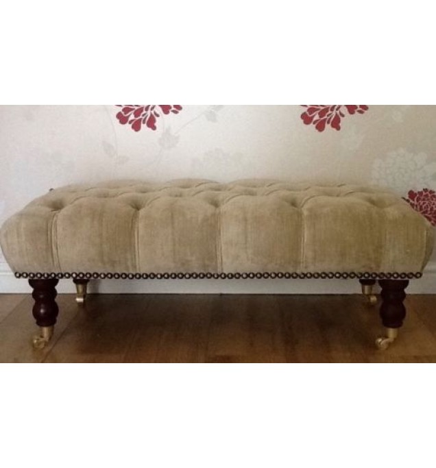 A Quality Long Deep Buttoned Footstool Laura Ashley Villandry Champagne Fabric