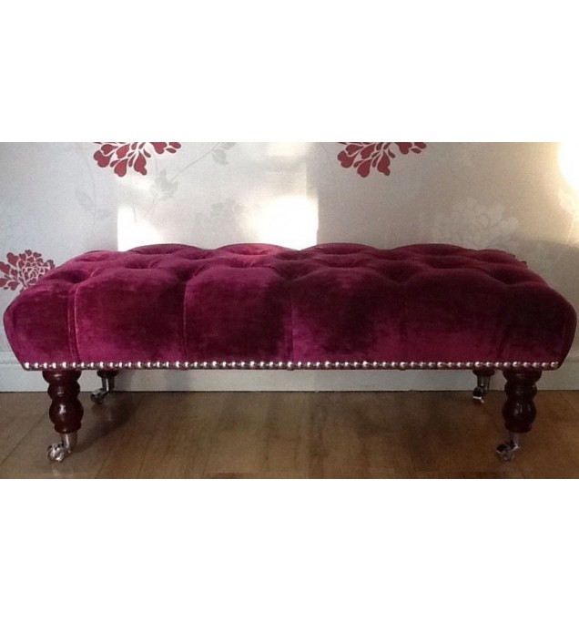 A Quality Long Deep Buttoned Footstool In Laura Ashley Caitlyn Berry Fabric