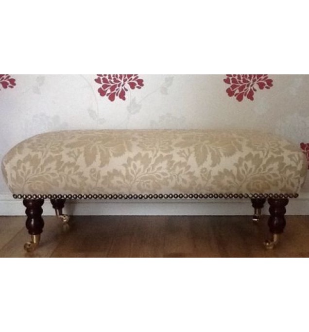 A Quality Long Footstool / Stool In Laura Ashley Acanthus Gold Fabric