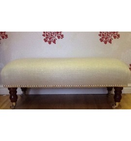 A Quality Long Footstool In Laura Ashley Dalton Dove Grey Metallic Fabric