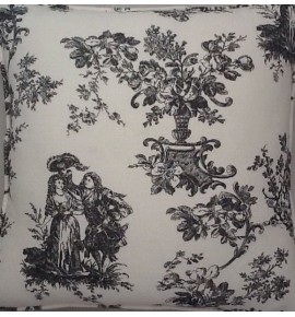 A 16 Inch Cushion Cover In Laura Ashley Toile Charcoal fabric