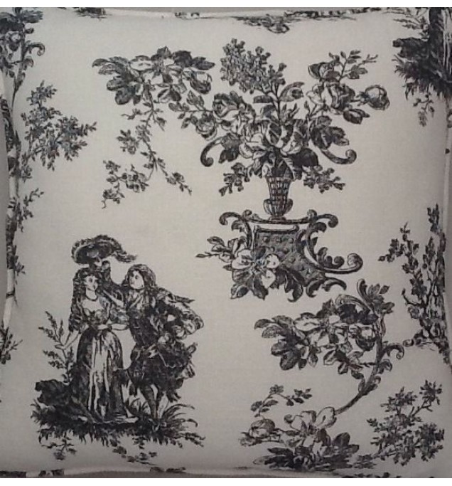 A 16 Inch Cushion Cover In Laura Ashley Toile Charcoal fabric