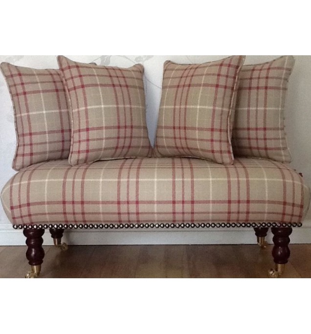 Long Footstool Stool & 4 Cushions Laura Ashley Keynes Cranberry Fabric