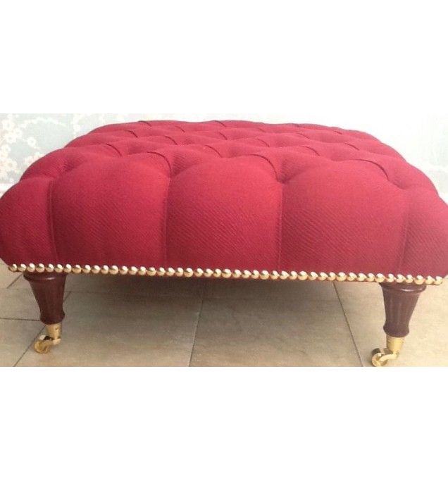 A Quality Large Deep Buttoned Footstool In Laura Ashley Oscar Cassis Fabric