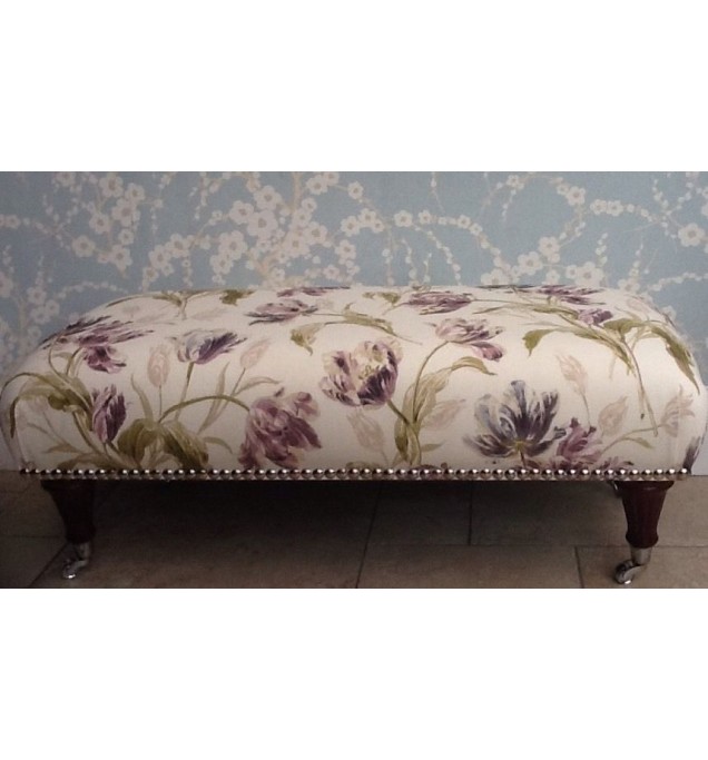 A Quality Long Footstool In Laura Ashley Gosford Plum Fabric