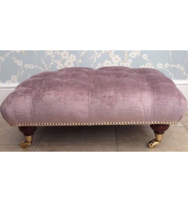 A Quality Deep Buttoned Footstool In Laura Ashley Villandry Amethyst Fabric