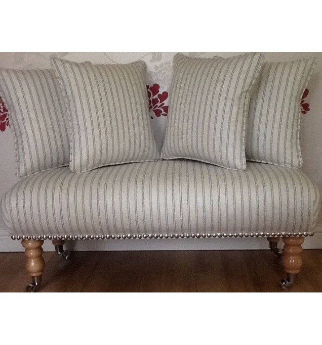 Long Footstool Stool & 4 Cushions Laura Ashley Henley Seaspray Stripe Fabric