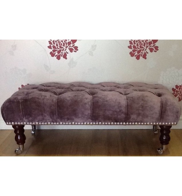 A Quality Long Deep Buttoned Footstool In Laura Ashley Caitlyn Grape Fabric
