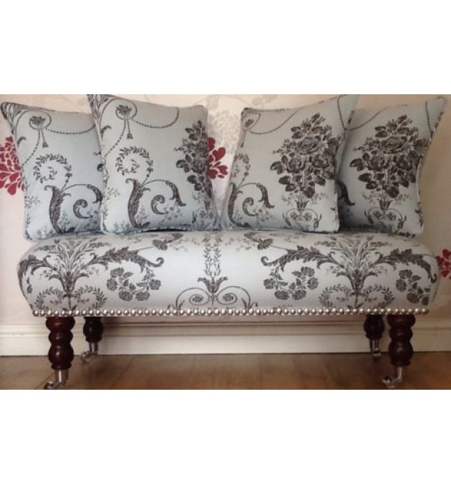 Long Footstool Stool & 4 Cushions Laura Ashley Josette Duck Egg Charcoal Fabric